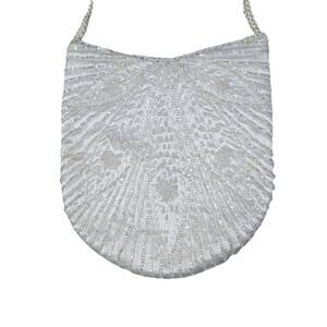 Loredana White Beaded Cocktail Purse Handbag Corded Shoulder Strap Bridal 1920s